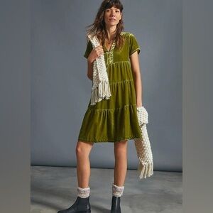 MAEVE ANTHROPOLOGIE Green Velvet Dress